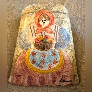 Lazzaro Handmade Italy La Donna Con Frutta Woman Fruit Pottery Vase Wall Pocket